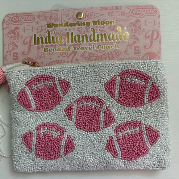 NWT Handmade in India Pink Football Beaded Travel pouch Viral TikTok SHIPS FAST - Picture 1 of 1